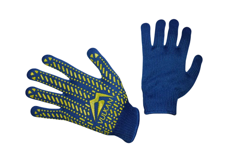 Рукавички трикотажні сині з ПВХ крапкою ТМ Vulkan Lux (полегшені), р.10
