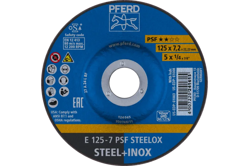Круг зачисний 125*7,2*22 PSF STEELOX нерж., сталь