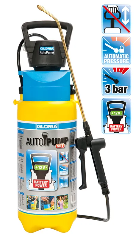 Обприскувач ручний 5л AutoPump Set потужний нагніт. насос, працює від станд. батарейок 8*1,5В пальч./АА